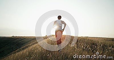 Działający biegacza mężczyzna jogging przy zmierzchem Męski jogger szkolenie dla maratonu biega działającego up wzgórze w sylwetc zbiory wideo Działający biegacza mężczyzna jogging przy zmierzchem Męski jogger szkolenie dla maratonu biega działającego up wzgórze w sylwetc zbiory wideo