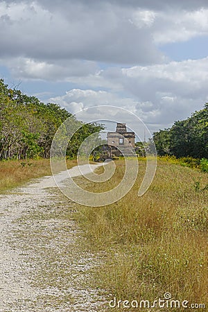 A plain stela and the Temple of the Seven Dolls Stock Photo