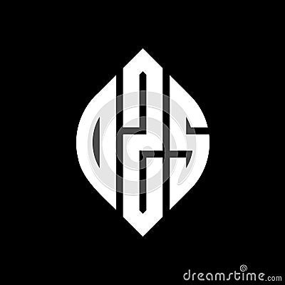 DZS circle letter logo design with circle and ellipse shape. DZS ellipse letters with typographic style. The three initials form a Vector Illustration