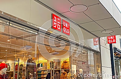 View on japanese uniqlo fashion store in german city center Editorial Stock Photo
