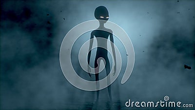Détenteurs effrayants et paraître étrangers clignotant gris sur un fond sombre fumeux. Rendu futuriste du concept d'ovni 3d. illustration libre de droits Détenteurs effrayants et paraître étrangers clignotant gris sur un fond sombre fumeux. Rendu futuriste du concept d'ovni 3d. illustration libre de droits