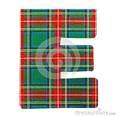 E ALPHABET LETTER - Scottish style fabric texture Letter Symbol Character on White Background Stock Photo