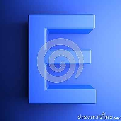 E alphabetic letter blue, isolated on blue background - 3D rendering illustration Cartoon Illustration