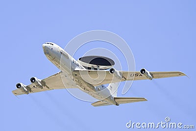 E3 Awacs plane flying above air force base Editorial Stock Photo