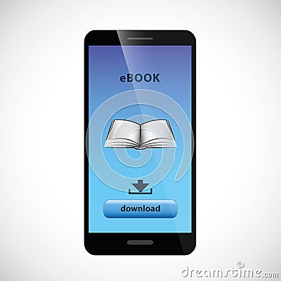 E-book download smartphone with blue screen Vector Illustration