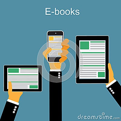 E-book. Mobile devices technology concept. Online reading and. Mobile devices technology concept. Vector Illustration