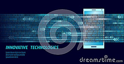 E-book mobile smartphone 3d virtual reality visual imagination mind effect.Big data binary code flow numbers. Creative e Vector Illustration