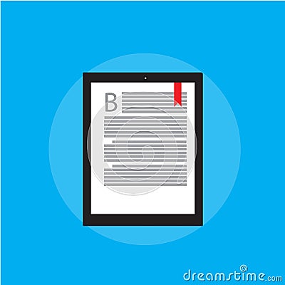 E-book reader on blue backgrond and modern education. In flat style. Vector Illustration