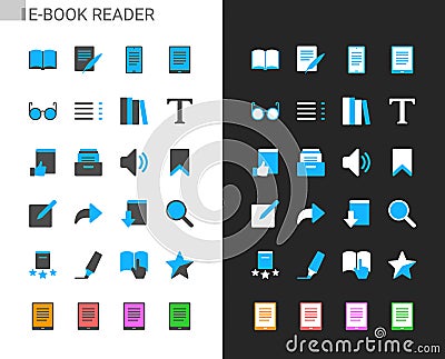 E-book reader icons light and dark theme Vector Illustration