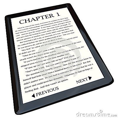 E-Book Reader with Novel on Screen Stock Photo