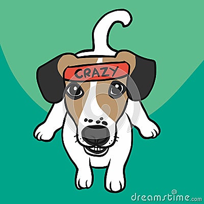 Jack Russell dog wear crazy word on headband cartoon illustration Vector Illustration