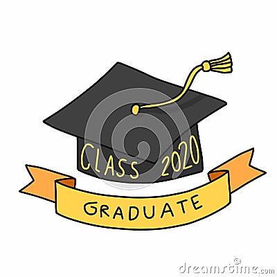 Class 2020 graduate square academic cap cartoon Vector Illustration