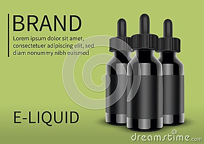 E cigarettes Liquid Bottle on green background. Vape. Vector illustration. Vector Illustration