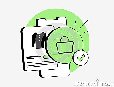 E-commerce checkout with shopping cart, order summary, secure payment gateway. Contactless and mobile checkout options Vector Illustration