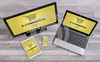 E-commerce concept on different devices Stock Photo