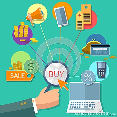 E-commerce concept internet buy sale shopping online store flat Vector Illustration