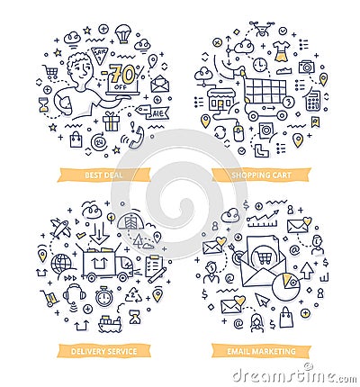 E-commerce Doodle Illustrations Vector Illustration