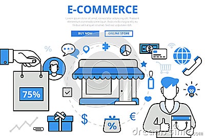 E-commerce electronic sale shop concept flat line art vector Vector Illustration