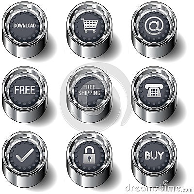 E-commerce icon set on vector buttons Vector Illustration