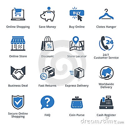 E-commerce Icons Set 5 - Blue Series Vector Illustration