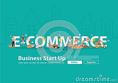 E-commerce idea concept, Vector people selling products online Vector Illustration