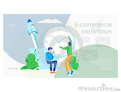 E-commerce motivation landing page template Vector Illustration