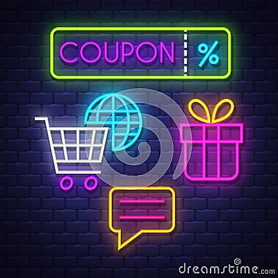 E-commerce neon signs collection Vector Illustration