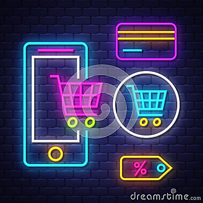 E-commerce neon signs collection Stock Photo