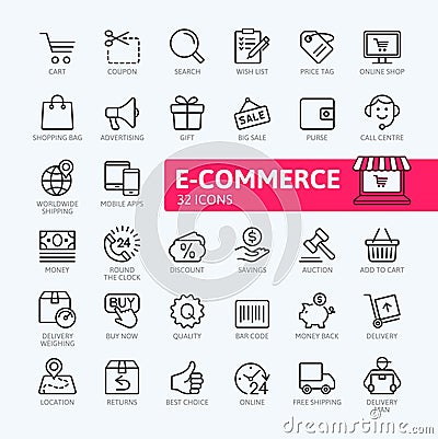 E-commerce, online shopping and delivery elements web icon set - outline icon set Vector Illustration