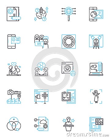 E-commerce and online shopping linear icons set. Retail, Digital, Marketplace, Cart, Checkout, Payment, Budget line Vector Illustration