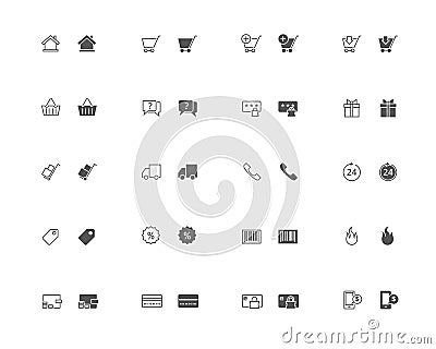 E-commerce outline and filled icon set Vector Illustration