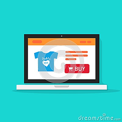 E-commerce shop, online store on laptop computer vector illustration, internet shop website on computer screen Vector Illustration