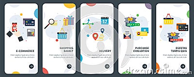 E-commerce, shopping basket, delivery and evalualition Vector Illustration