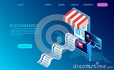 E-commerce shopping online with mobile Vector Illustration