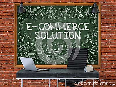 E-Commerce Solution Concept. Doodle Icons on Chalkboard. Stock Photo