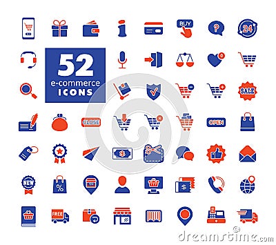E-commerce vector glyph icons shopping and online Vector Illustration