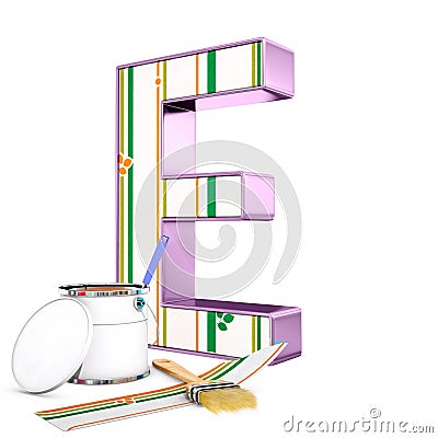 `E` decorated letter with renovation tools Stock Photo