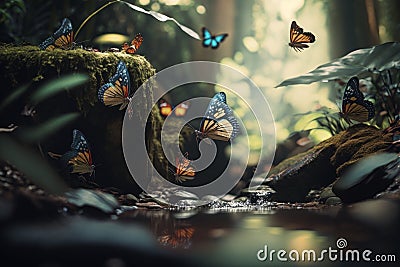 e designEnchanted Forest Cascade: Stunning Butterflies & Fairy Tale Insects Stock Photo