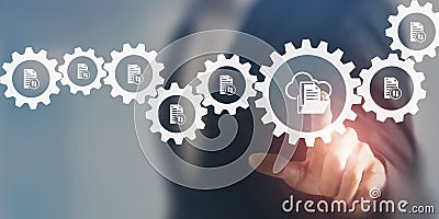E document management, online documentation database, paperless office concept. Stock Photo