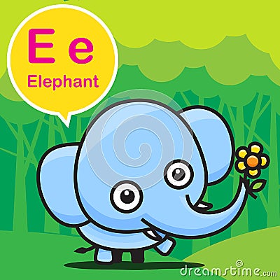 E Elephant color cartoon and alphabet for children to learning v Vector Illustration