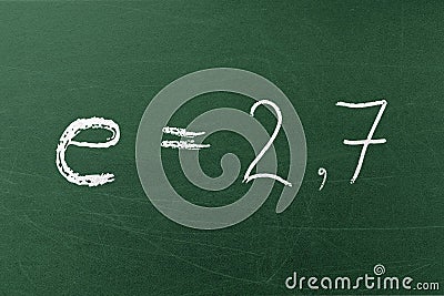 E Euler number handwritten on the chalkboard. Mathematical constants Stock Photo