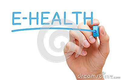 E-Health Hand Blue Marker Stock Photo