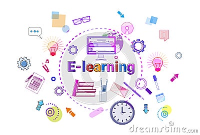 E-learning Banner Online Education Elearning Network Concept Vector Illustration