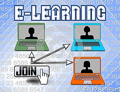 E-learning billboard with laptop and button join. Modern way of study Vector Illustration