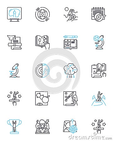 E-learning center linear icons set. Online, Interactive, Digital, Learning, Education, Web-based, Blended line vector Vector Illustration