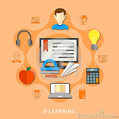 E Learning Colored Composition Vector Illustration