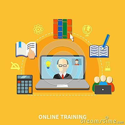 E Learning Colored Composition Vector Illustration