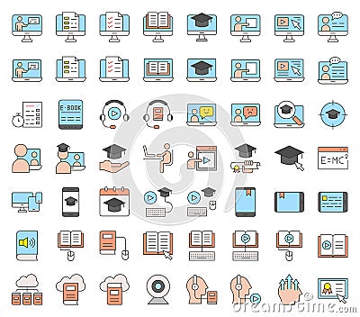 E learning and educated online icon set, filled icon editable st Vector Illustration