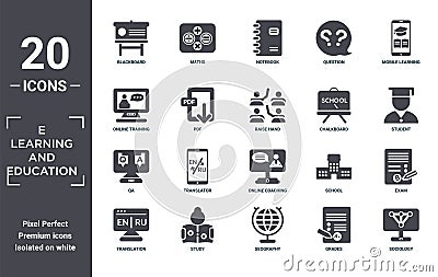 e.learning.and.education icon set. include creative elements as blackboard, mobile learning, chalkboard, online coaching, study, Vector Illustration