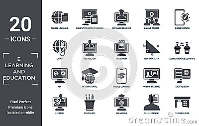 e.learning.and.education icon set. include creative elements as global learning, qualification, trigonometry, mobile learning, Vector Illustration